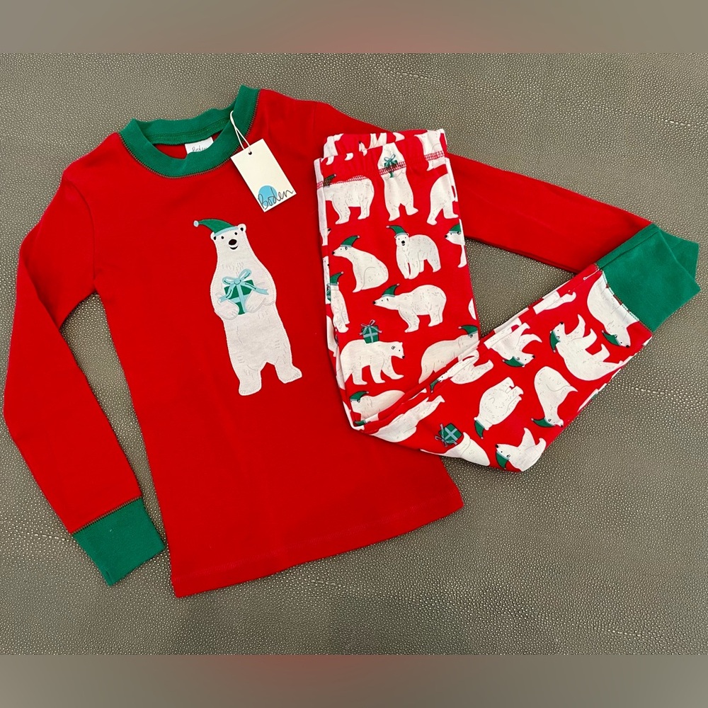 Mini Boden Polar Bear Appliqué Kids Pajamas size 7Y NWT